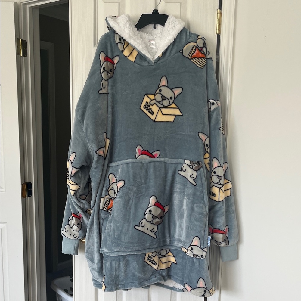 Oodie Super Soft Cozy Grey Fleece Hoodie with Bulldog Print